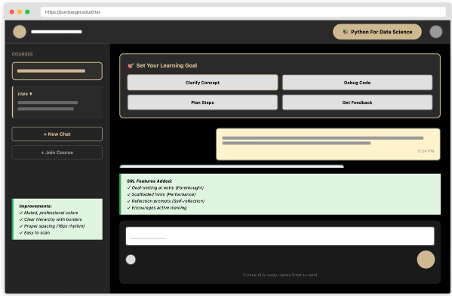 PeteChat interface with goal-setting and self-regulated learning scaffolds