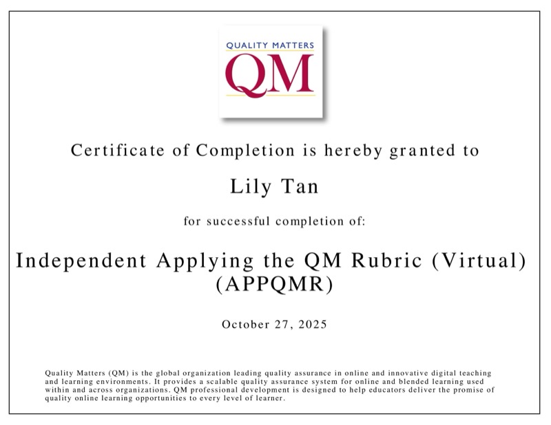 Independent Applying the QM Rubric (APPQMR) certificate