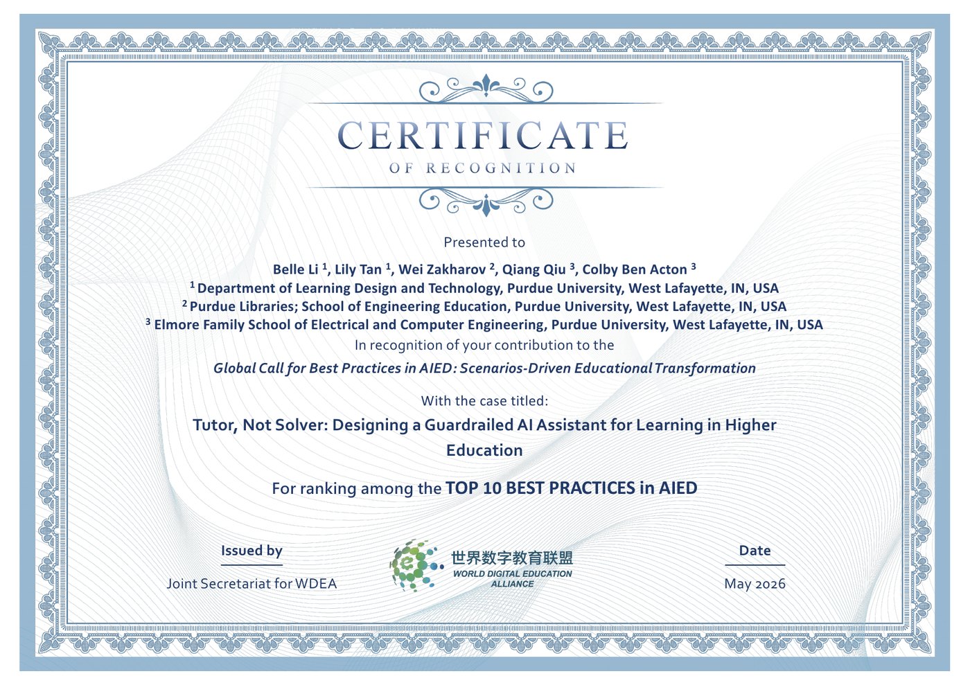 WDEA Top 10 Best Practices in AIED certificate